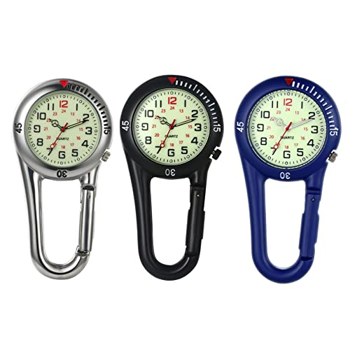 Avaner Taschenuhr mit Karabiner Digital Karabineruhr mit leuchtendes Zifferblatt, leuchtende Zeiger, Mattes Gehäuse Unisex FOB Analog Quarzwerk Rucksackschnalle Uhr für Klettern Sport von Avaner