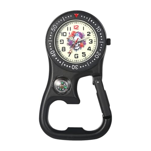 Avaner Taschenuhr mit Karabiner Halloween Schädel: Karabineruhr mit Flaschenöffner Leuchtzifferblatt Leuchtzeiger Duale Zeitzone Rucksack Schnalle Uhr Unisex Analoge Quarzuhr für Männer Frauen von Avaner