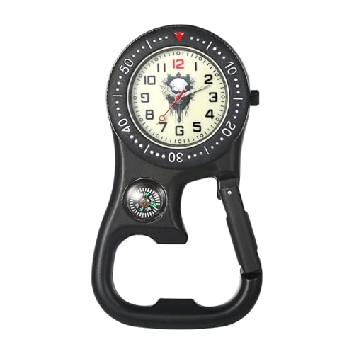 Avaner Taschenuhr mit Karabiner Halloween Schädel: Karabineruhr mit Flaschenöffner Leuchtzifferblatt Leuchtzeiger Duale Zeitzone Rucksack Schnalle Uhr Unisex Analoge Quarzuhr für Männer und Frauen von Avaner