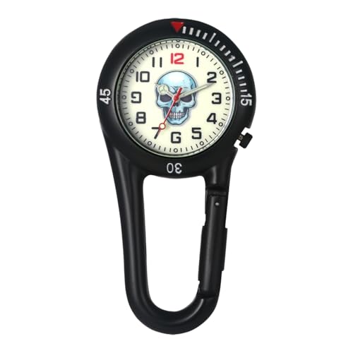 Avaner Taschenuhr mit Karabiner Halloween Schädel: Karabineruhr mit Flaschenöffner Leuchtzifferblatt Leuchtzeiger Rucksack Schnalle Uhr Unisex Analog Quarzuhr für Männer Frauen von Avaner