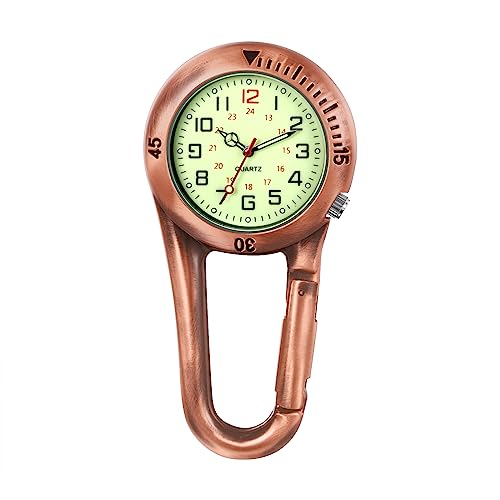 Avaner Taschenuhr mit Karabiner Karabineruhr Rucksack Schnalle Uhr mit Leuchtzeiger Notfall Kleine Taschenlampe Unisex FOB Analog Quarzwerk Uhr für Klettern Sport Outdoor Aktivitäten, Bronze von Avaner