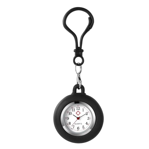 Avaner Taschenuhr mit Karabiner Uhr: Schwarze Schwesteruhr mit Silikonschutz Wandern Schnalle Uhr Rucksack Schnalle Uhr Arbeit Uhr für Männer Frauen von Avaner