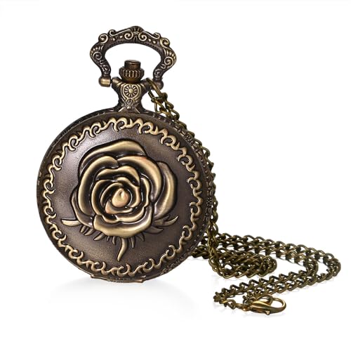 Avaner Taschenuhr mit Kette Blumen: Vintage Taschenuhr mit Arabischen Ziffernskala Halskette Pulloverkette Analoger Quarz Uhr als Geschenk für Männer Frauen von Avaner