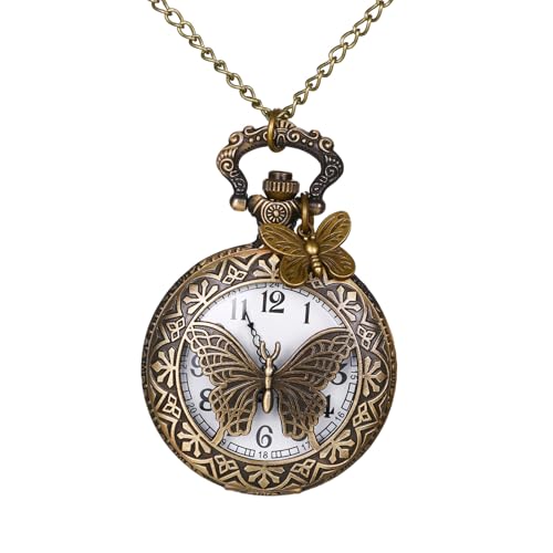 Avaner Taschenuhr mit Kette Damen Schmetterling: Vintage Pulloverkette Uhr mit Arabischen Ziffern Halskette Uhr Analog Quarzuhr Geschenk für Frauen Männer von Avaner