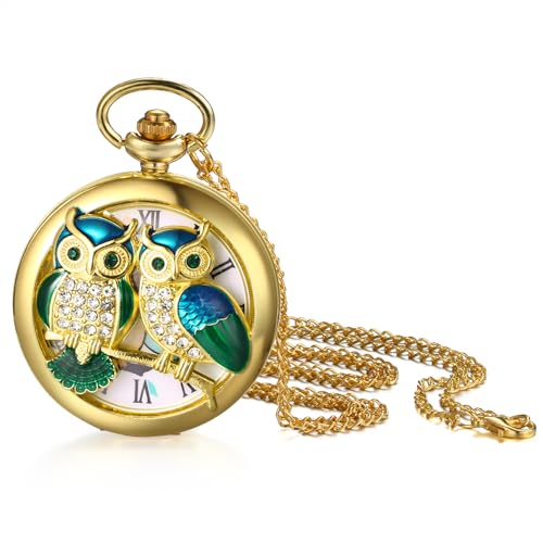 Avaner Taschenuhr mit Kette Eule: Automatische Mechanische Taschenuhr mit Taillenkette römischer Skala Goldene Taschenuhr Analog Quarzuhr Geschenk für Männer Frauen von Avaner