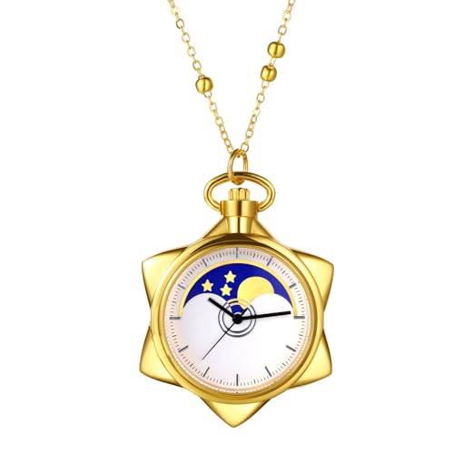 Avaner Taschenuhr mit Kette Gold: Sonne Mond Sterne Design Uhr Hexagramm Gehäuse Taschenuhr mit Balkenskala Pulloverkette Analoger Quarz Uhr als Geschenk für Männer Frauen Avaner Taschenuhr mit Kette Gold: Sonne Mond Sterne Design Uhr Hexagramm Gehäuse Taschenuhr mit Balkenskala Pulloverkette Analoger Quarz Uhr als Geschenk für Männer Frauen von Avaner
