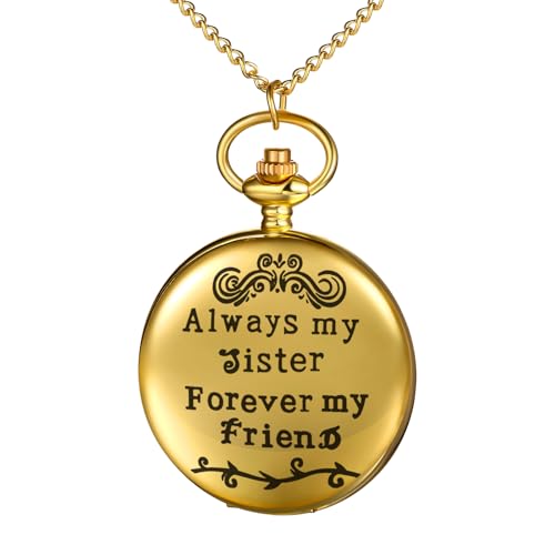 Avaner Taschenuhr mit Kette Gold: Taschenuhren mit Gravur Always My Sister Forever My Friend Vintage Quarz Taschenuhr mit arabischen Zahlen Geschenk für Frauen Mädchen von Avaner