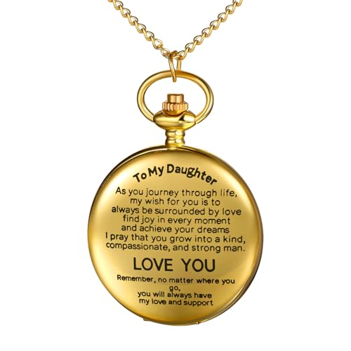 Avaner Taschenuhr mit Kette Gold: Taschenuhren mit Gravur to My Daugther Vintage Quarz Taschenuhr mit arabischen Zahlen Geschenk für Frauen Mädchen von Avaner