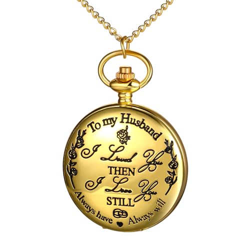 Avaner Taschenuhr mit Kette Gold: Taschenuhren mit Gravur to My Husband Vintage Quarz Taschenuhr mit arabischen Zahlen Geschenk für Männer Ehemann von Avaner