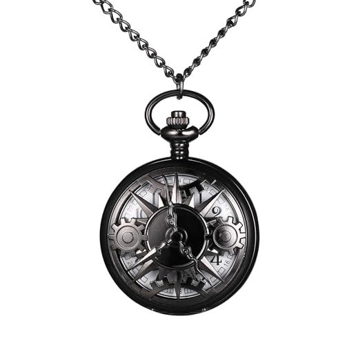 Avaner Taschenuhr mit Kette Schwarz: Taschenuhr mit Arabischen Ziffern Halskette Uhr Pulloverkette Analog Quarzuhr Geschenk für Frauen Männer von Avaner