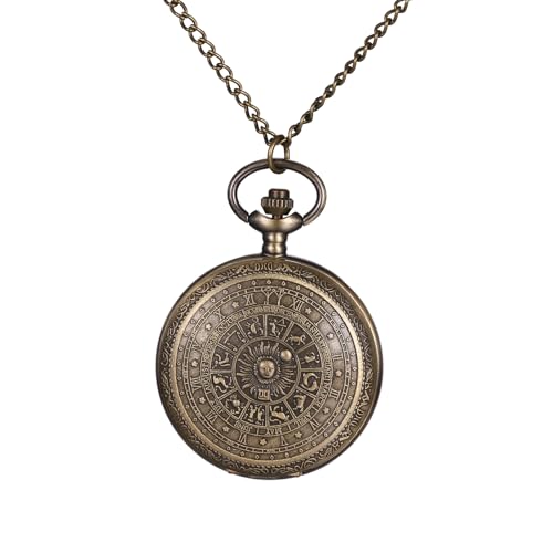 Avaner Taschenuhr mit Kette Sternzeichen: Bronze Taschenuhr mit Arabischen Ziffern Halskette Uhr Pulloverkette Analog Quarzuhr Geschenk für Frauen Männer von Avaner