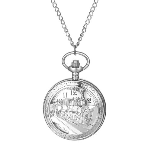 Avaner Taschenuhr mit Kette Zug Silber: Taschenuhr mit Arabischen Ziffern Halskette Pullover Kette Analoge Quarz Uhr Zuhause Freizeit für Männer Frauen von Avaner