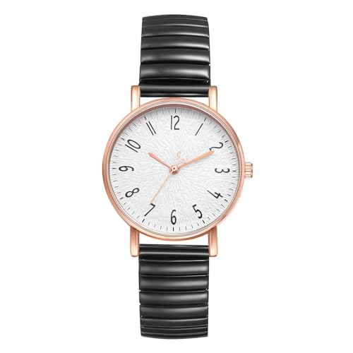 Avaner Uhr Damen Stretch Armband: Elastisches Armbanduhr Klare Lesbare Damenuhr mit großen Zahlen Hartes Edelstahlarmband Wasserfeste Analoge Quarz Frauenuhr in Schwarz von Avaner