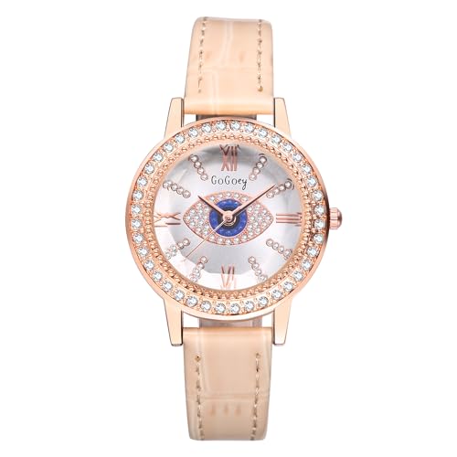 Avaner Uhren Damen Bohemian Armbanduhr: Böse Auge Damenuhr mit Lederarmband Evil Eye Watch Diamant Lederuhr Analog Quarzuhr für Frauen von Avaner