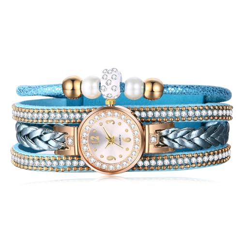 Avaner Uhren Damen Bohemian Perlen: Armbanduhr Gewebte Uhr Mehrschichtig Gewickelte Damen Armbanduhren aus Leder Analog Quarzuhr für Frauen von Avaner