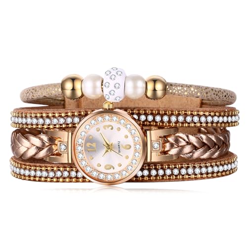 Avaner Uhren Damen Bohemian Perlen: Armbanduhr Gewebte Uhr Mehrschichtig Gewickelte Damen Armbanduhren aus Leder Analog Quarzuhr für Frauen von Avaner