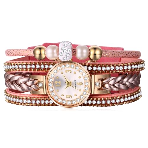 Avaner Uhren Damen Bohemian Perlen: Armbanduhr Gewebte Uhr Mehrschichtig Gewickelte Damen Armbanduhren aus Leder Analog Quarzuhr für Frauen von Avaner