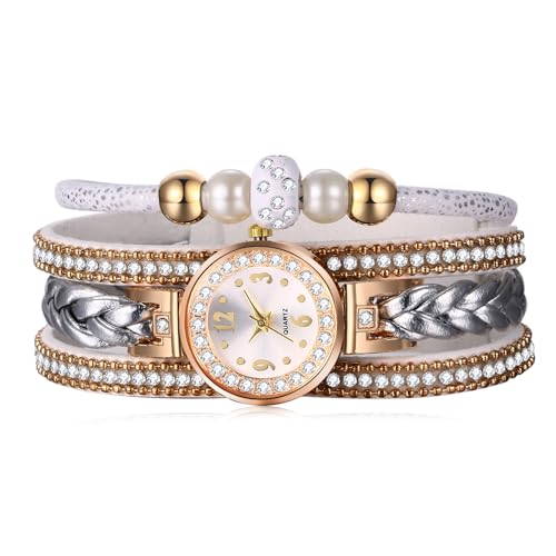 Avaner Uhren Damen Bohemian Perlen: Armbanduhr Gewebte Uhr Mehrschichtig Gewickelte Damen Armbanduhren aus Leder Analog Quarzuhr für Frauen von Avaner