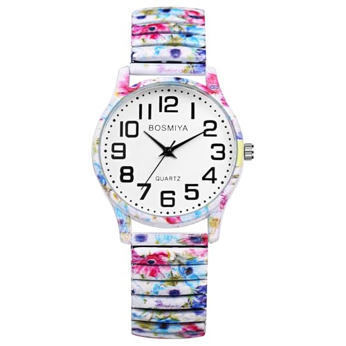 Avaner Uhren Damen Bohemian Stil: Stretchband Armbanduhr mit Großen Arabischen Ziffern Elastische Analog Quarzuhr Leicht Ablesbare Uhr für Frauen Mädchen von Avaner