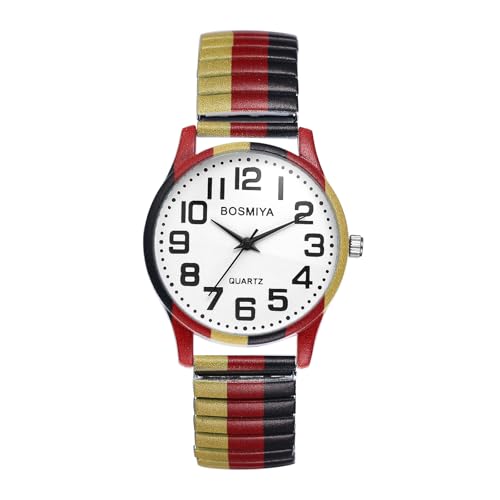 Avaner Uhren Damen Bohemian Stil: Stretchband Armbanduhr mit Großen Arabischen Ziffern Farben der Deutschen Flagge Elastische Analog Quarzuhr Leicht Ablesbare Uhr für Frauen Mädchen von Avaner