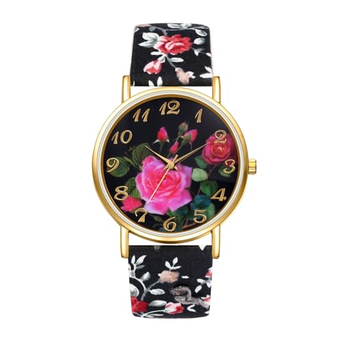 Avaner Uhren Damen Bohemien Lederarmband: Blumen Leder Armbanduhr Analog Quarz Uhr mit Arabisches Ziffern Verstellbares Band für Frauen von Avaner