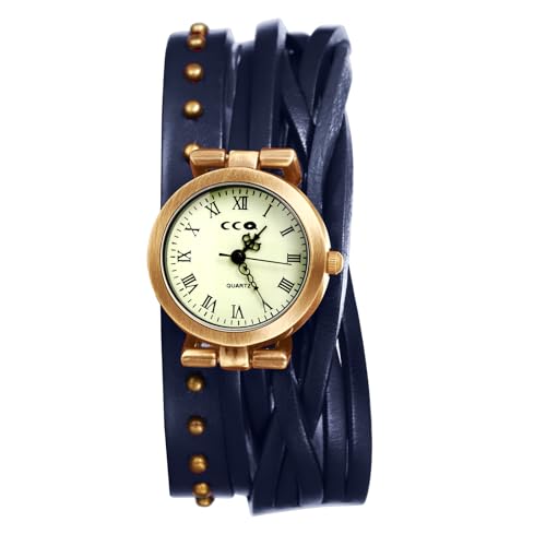 Avaner Uhren Damen Echtleder Armband: Punk Motorraduhr Retro Armbanduhr mit Römischen Ziffern Doppelschicht Wickeluhr Vintage Analog Quarzuhr für Frauen von Avaner