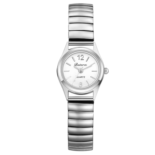 Avaner Uhren Damen Elastisches Armband: Kleine Damenuhr mit Punktskala Hartes Edelstahlarmband Wasserdicht Silber Armbanduhr Analoger Quarz Uhr für Frauen von Avaner