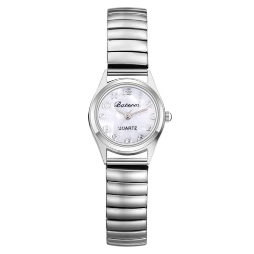 Avaner Uhren Damen Elastisches Armband: Kleine Damenuhr mit Punktskala Hartes Edelstahlarmband Wasserdicht Silber Armbanduhr Analoger Quarz Uhr für Frauen von Avaner