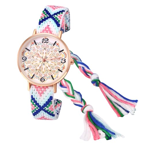 Avaner Uhren Damen Gewebtes Regenbogenarmband: Böhmische Damenarmbanduhr mit Arabischen Ziffern Blumen Damenuhr Analog Quarz Uhr als Geschenk für Frauen Mädchen von Avaner