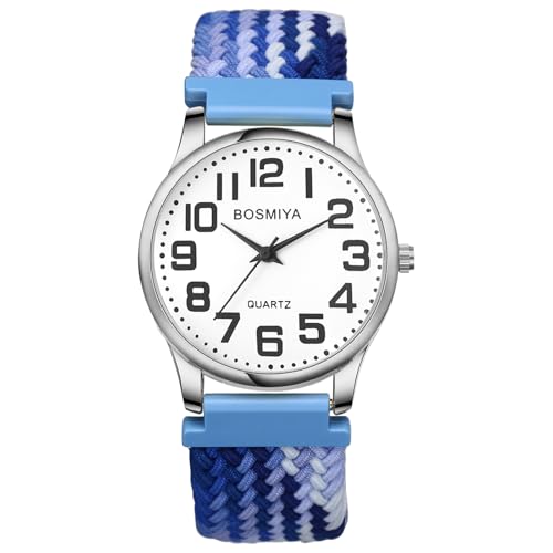 Avaner Uhren Damen Herren Elastisch: Armbanduhr mit Großen Arabischen Ziffern Geflochtenes Seil Stretchband Analog Quarzuhr Leicht Ablesbare Blaue Uhr für Alten Männer Frauen 3 Größe von Avaner