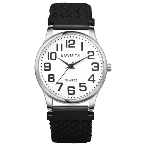Avaner Uhren Damen Herren Elastisch: Armbanduhr mit Großen Arabischen Ziffern Geflochtenes Seil Stretchband Analog Quarzuhr Leicht Ablesbare Schwarze Uhr für Alten Männer Frauen 3 Größe von Avaner