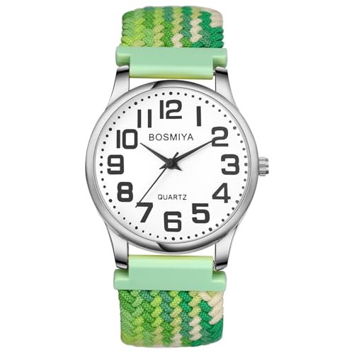 Avaner Uhren Damen Herren Elastisch: Armbanduhr mit Großen Arabischen Ziffern Geflochtenes Seil Stretchband Analoge Quarzuhr Leicht Ablesbare Grüne Uhr für Alten Frauen Männer 3 Größe von Avaner