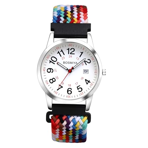Avaner Uhren Damen Herren Elastisch: Nylon Damenuhr Herrenuhr mit gewebtes Armband Arabischen Ziffern Kalender Stretchband Analog Quarzuhr Leicht Ablesbare Uhr für Frauen Männer von Avaner