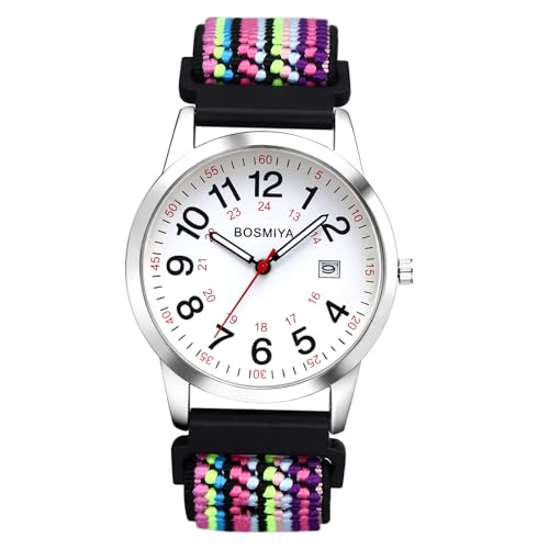 Avaner Uhren Damen Herren Elastisch: Nylon Damenuhr Herrenuhr mit gewebtes Armband Arabischen Ziffern Kalender Stretchband Analog Quarzuhr Leicht Ablesbare Uhr für Frauen Männer von Avaner
