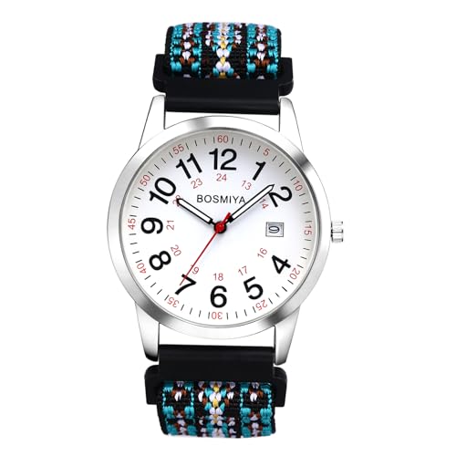 Avaner Uhren Damen Herren Elastisch: Nylon Damenuhr Herrenuhr mit gewebtes Armband Arabischen Ziffern Kalender Stretchband Analog Quarzuhr Leicht Ablesbare Uhr für Frauen Männer von Avaner