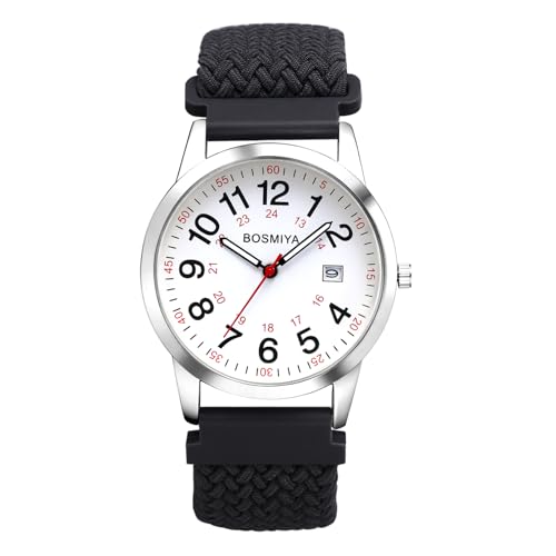 Avaner Uhren Damen Herren Elastisch: Nylon Damenuhr Herrenuhr mit gewebtes Armband Arabischen Ziffern Kalender Stretchband Analog Quarzuhr Leicht Ablesbare Uhr für Frauen Männer von Avaner