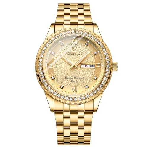 Avaner Uhren Damen Herren Paaruhren: Armbanduhr mit Strass Skala Tag- und Datumsanzeige Leuchtende Zeiger Abnehmbares Edelstahl Armband Analog Quarzuhr Geschenk für Frauen Männer von Avaner