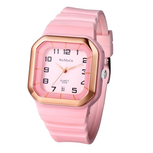 Avaner Uhren Damen Herren Quadratisch: Sport Armbanduhr aus Silikon Damenuhr mit Kalender Herrenuhr mit arabischer Ziffernskala Analog Quarz Uhr für Männer Frauen von Avaner