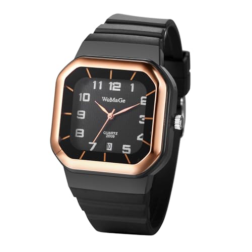 Avaner Uhren Damen Herren Quadratisch: Sport Armbanduhr aus Silikon Damenuhr mit Kalender Herrenuhr mit arabischer Ziffernskala Analog Quarz Uhr für Männer Frauen von Avaner