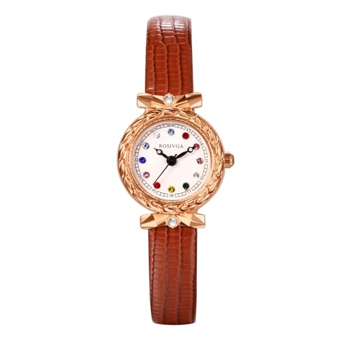 Avaner Uhren Damen Leder Armband: Damenuhr mit Diamantskala Damen Lederarmbanduhr Kleine Armbanduhr Analog Quarz Uhr für Frauen von Avaner