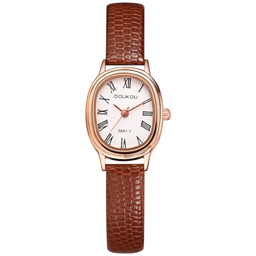 Avaner Uhren Damen Oval Leder: Kleine Damenuhr mit Römischen Ziffern Exquisite PU Armbanduhr Analog Quarzuhr für Frauen Mädchen von Avaner
