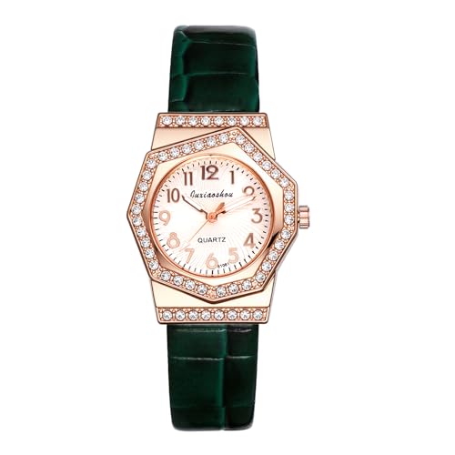 Avaner Uhren Damen PU Leder: Damenuhr Diamant Armbanduhr Asymmetrisches Zifferblatt Kleine Uhr Mode Lederarmbanduhr Analog Quarzuhr für Frauen von Avaner