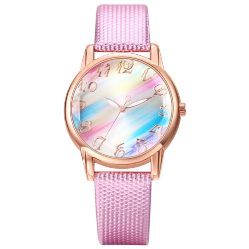 Avaner Uhren Damen PU Lederarmband: Damenuhr mit Regenbogen Zifferblatt Arabischen Ziffern Rainbow Bohemian Armbanduhr Analog Quarz Uhr Studentenuhr Watches für Frauen Mädchen von Avaner