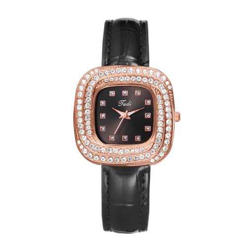 Avaner Uhren Damen Quadratisch Leder: Kleine Damenuhr Rechteckiges Zifferblatt Glänzende Diamantpunkte Lederarmbanduhr Analog Quarz Uhr Geschenk für Frauen von Avaner