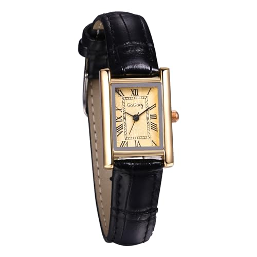 Avaner Uhren Damen Quadratisches Zifferblatt: Armbanduhr mit Lederband Vintage Design mit römischen Ziffern Analog Quarz Kalender Uhr für Frauen Gold von Avaner