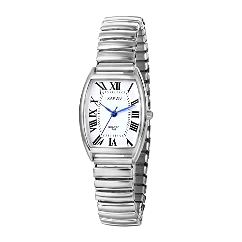Avaner Uhren Damen Rechteckig Stretchband: Elastische Armbanduhr mit großen Ziffern Analoge Quarzuhr Einziehbare Edelstahl Banduhr Leicht Ablesbare Uhr für Frauen Silber von Avaner
