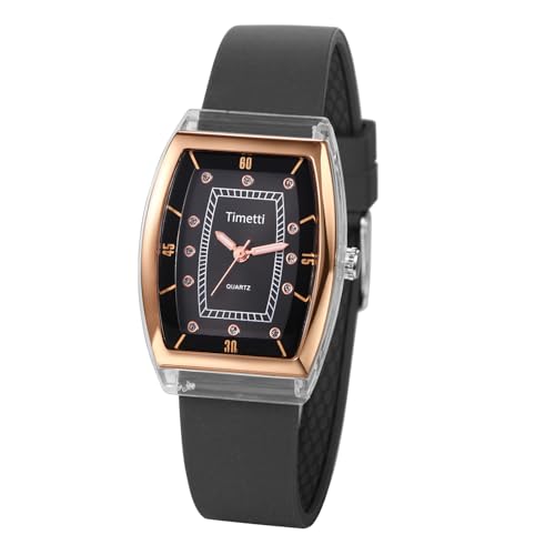 Avaner Uhren Damen Silikon Tonneau: Damenuhr mit Diamantskala Silikonarmbanduhr Damen Armbanduhr Analog Quarz Uhr für Frauen von Avaner