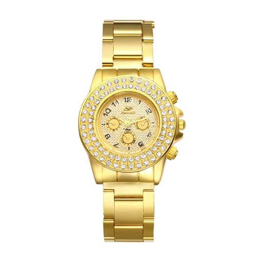Avaner Uhren Damen Strasssteine Gold: Paar Diamant Volldiamant Uhr Analoges Quarzwerk mit arabischer Ziffernskala Abnehmbares Edelstahlarmband Herrenuhr für Zuhause Freizeit Business von Avaner