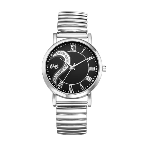 Avaner Uhren Damen Stretch Armband: Herz Paaruhr mit elastischem Armband Elegante Damenuhr Herrenuhr mit römischen Zahlen 1ATM Wasserdicht perfekt für Valentinstag Jahrestag als Geschenk von Avaner