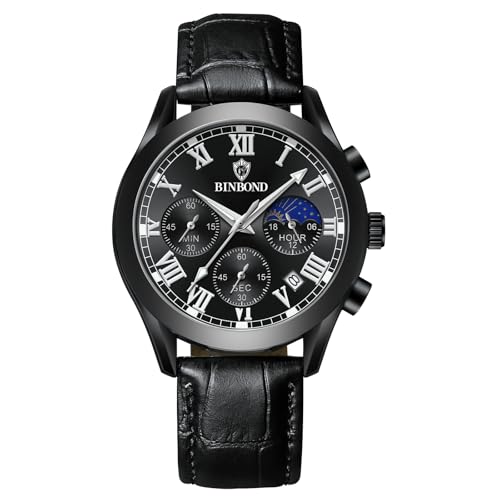 Avaner Uhren Herren Echter Leder: Herrenuhr mit Leuchtenden Zeigern Römischen Ziffern Datum Chronograph Stoppuhr 3ATM Wasserdicht Analog Quarz Uhr Lässige Business Armbanduhr Geschenk für Männer von Avaner